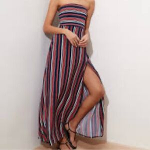 Banana Republic Blue Red Slit Maxi Sundress
